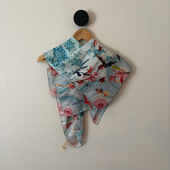 Johnny Was Floral Paisley Hummingbird Silk Scarf Twill - Picture 2 of 10